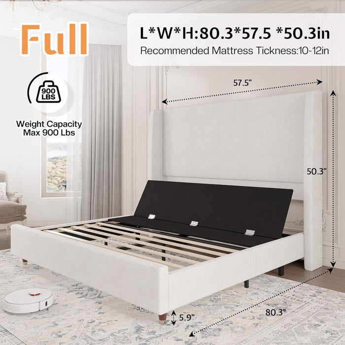 Adjustable Bed Frame Full Size with 50" Upholstered Wingback Headboard, Reclining Base for Daily Recovery and Comfort, No Box Spring Needed, Easy Assembly,White