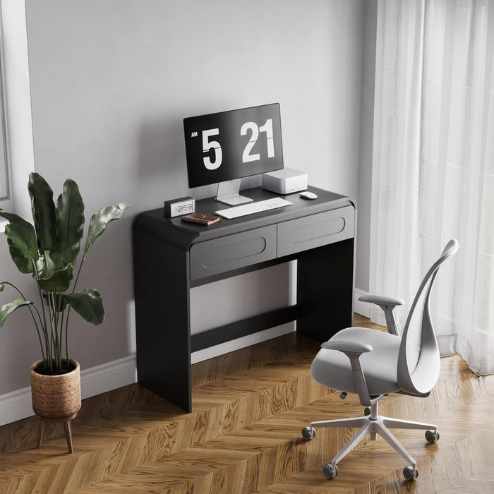 Vanity Desk, Makeup Vanity Desk with 2 Drawers and Storage Desktop Space, Modern Makeup Vanity Dressing Table with Curved Profile Design, Black Makeup Computer Writing Desk for Home Office Bedroom