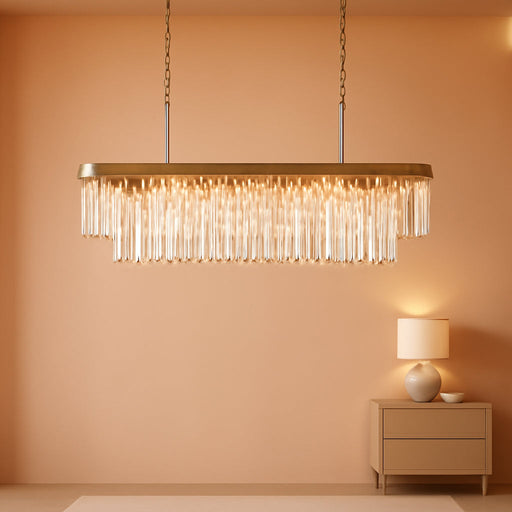 Gold Crystal Chandelier 11 Lights Rectangular Fixture