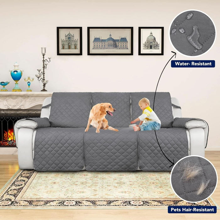 Water Resistant Reversible Sofa Covers for Reclining Sofa - Non Slip Split Recliner Couch Cover for 3 Cushion Couch, Washable Furniture Protector for Kid, Dog (3 Seat, Gray/Light Gray)