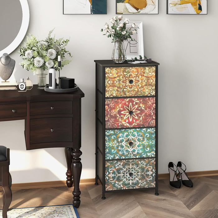Mandala Fabric Drawers Dresser Narrow Chest Bedroom