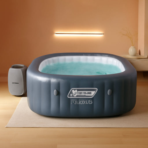 Hawaii Airjet Large Square 4 to 6 Person Inflatable Hot Tub Portable Outdoor Spa with 140 Airjets and Energysense Cover, Grey