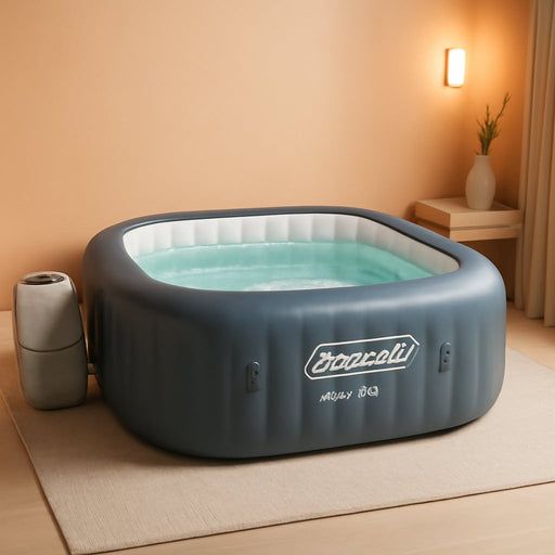 Hawaii Airjet Large Square 4 to 6 Person Inflatable Hot Tub Portable Outdoor Spa with 140 Airjets and Energysense Cover, Grey