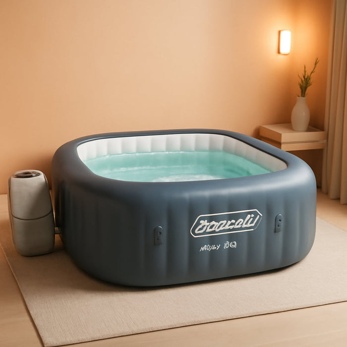 Hawaii Airjet Large Square 4 to 6 Person Inflatable Hot Tub Portable Outdoor Spa with 140 Airjets and Energysense Cover, Grey