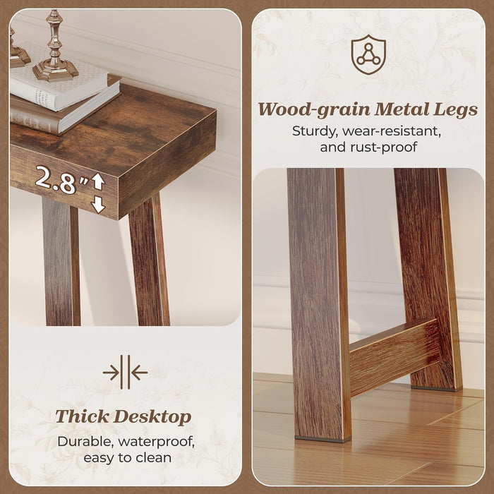 Entryway Console Table with Charging Station, USB-C Port, 47.2 Inch Sofa Table with Metal Legs, Entry Hallway Table with Thicker Desktop, Modern behind Couch Table, Rustic Brown