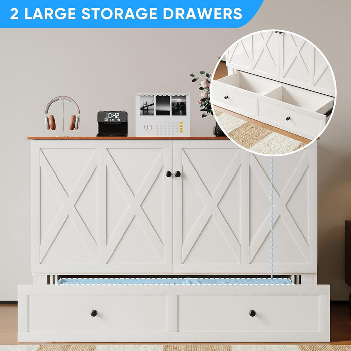 White Queen Murphy Cabinetry Bed Mattress Included