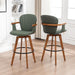 26” Counter Height Stools Set of 2,Mid Century Modern Bar Stools,Green PU Leather Kitchen Island Stool,Wood High Barstools Swivel with Back and Arms for Home Bar Furniture