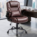 Home Office Chair with Lumbar Support, 5" Thickened Seat, Small PU Leather Rocking Desk Chair, Comfy Computer Chairs with Rolling Wheels & Adjustable Armrests for Adults, Brown