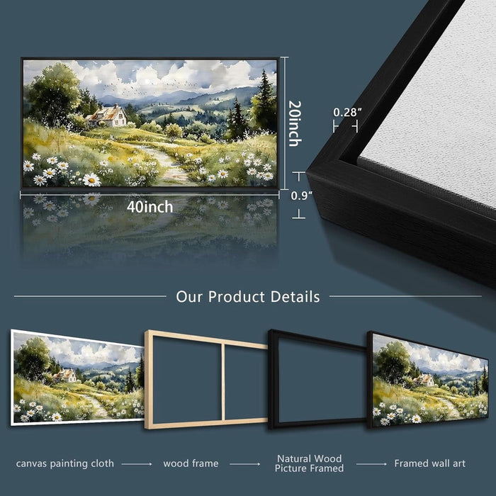 Black Framed Canvas Wall Art for Living Room Wall Decor for Bedroom Office Pastoral Scenery Paintings Modern Wall Pictures Artwork Room Aesthetic Home Decor 20X40 In