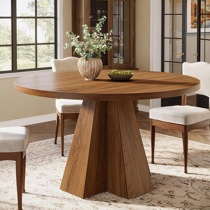 Tribesigns 47-Inch round Dining Table, round Kitchen Table with Sturdy Base, Kitchen, Dining Room, Living Room, Walnut Brown (Only Table)