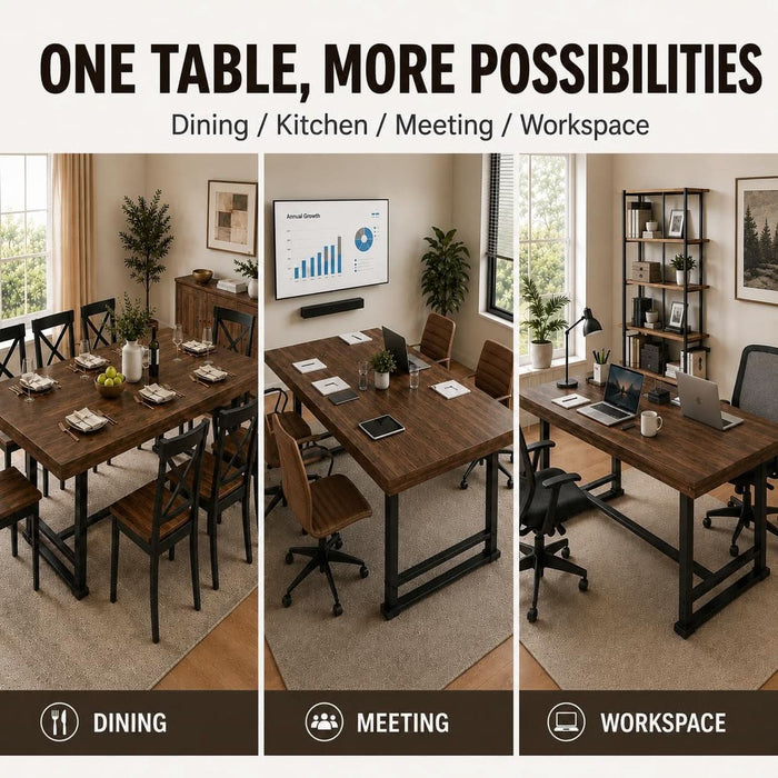 Industrial 71" Dining Table for 6-8, Rustic Kitchen Table, Walnut