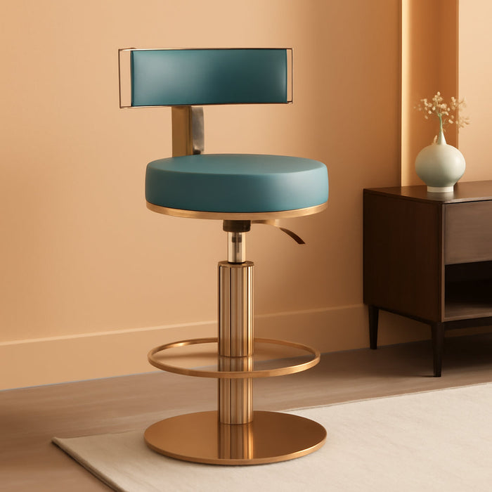 Swivel Bar Stools with Backrest, Modern Adjustable Height Counter Stool with Stainless Steel Legs and Comfortable Cushion, Rose Bar Chairs for Kitchen Island Counter (Blue)