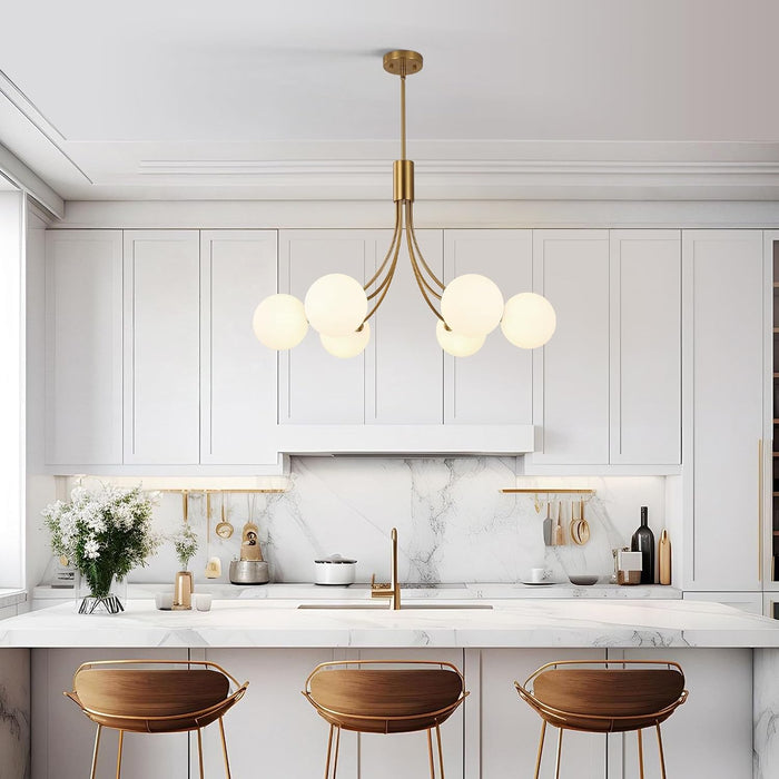 6-Light GoldGleam Sputnik Chandelier Milk White Shade
