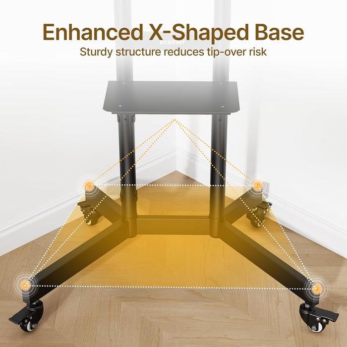 Upgraded Rolling TV Stand for 32-86 Inch Tvs up to 200 Lbs, Heavy Duty Mobile TV Cart with Laptop Shelf, Height Adjustable Portable TV Stand with Lockable Wheels, Max VESA 600X400Mm, HW1285BK