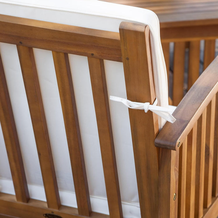 Patio Furniture Set 4 Pieces Outdoor Acacia Wood Conversation Sets with Coffee Table & Cushions, Garden Conversation Bistro Sets for Patio, Lawn, Yard, Pool or Backyard, Brown