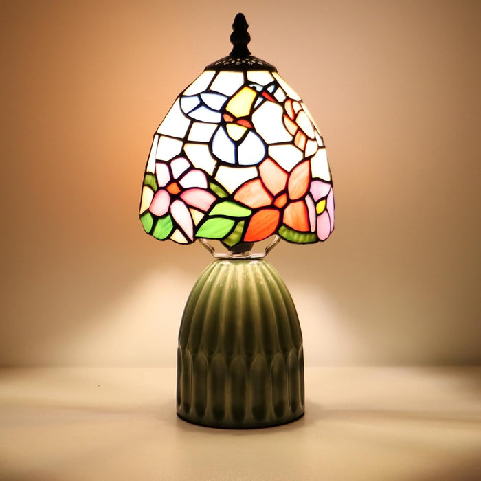 Tiffany Stained Glass Mushroom Table Lamp 12.5 Inch -Blue Hummingbird