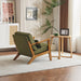 Accent Chair Wide Armrest Mid-Century Lounge Chair Linen Fabric Armchair with Lumbar Pillow & Solid Wood Frame for Living Room, Bedroom, Balcony, Green