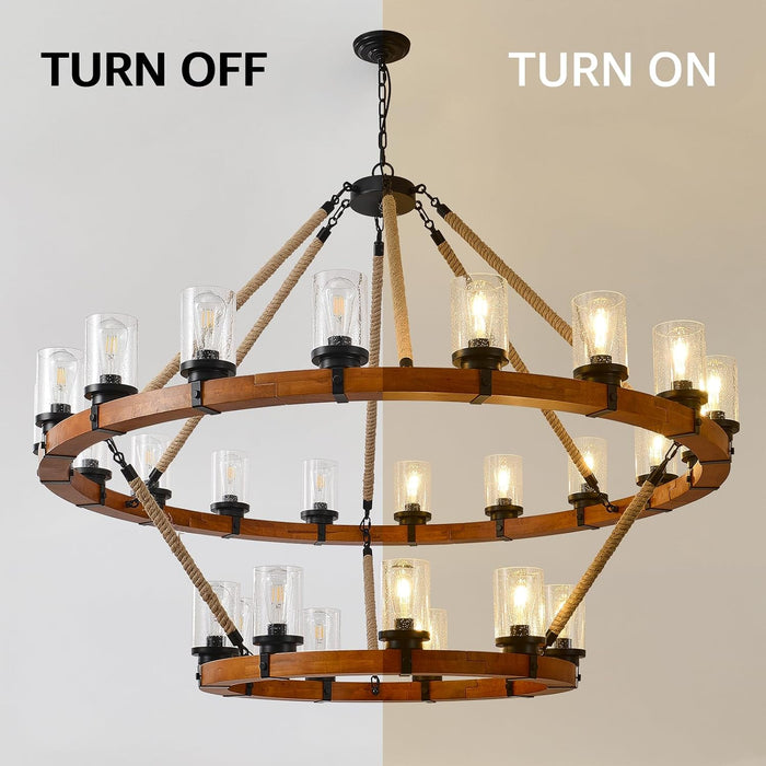 60" 2-Tier Wagon Wheel Chandelier 27-Light Extra Large Wood Chandeliers