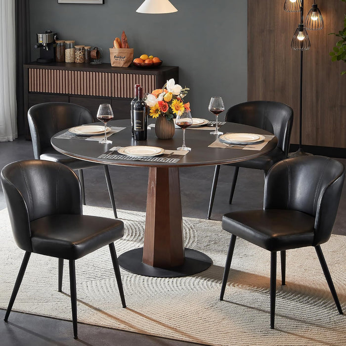 Upholstered Faux Leather Dining Chairs Set of 4, Black