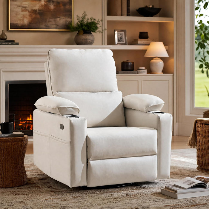270° Swivel Rocker Recliner with Adjustable Armrests,Oversized Power Nursery Recliner with Heating and Massgae,Rocking Chair Nursery with One-Touch Reset,Double Cup Holder,Faux Leather,Beige