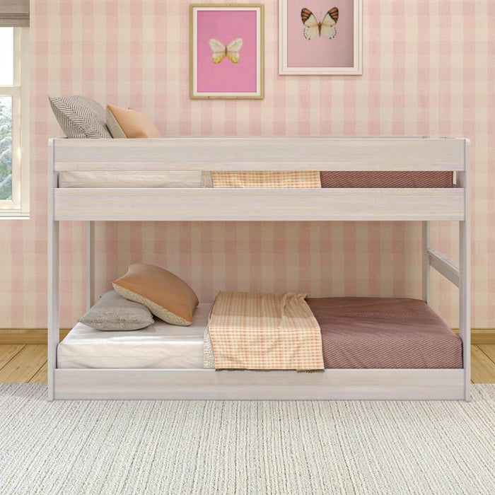Twin Over Twin LowProfile SolidWood BunkBed Whitewash