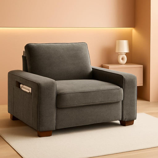 45" Accent Chair with Seat Storage, Oversized Single Sofa Chair, Modern Chenille Fabric Armchair for Living Room/Office with Wide Armrests, Side Pockets, Usb/Washable Covers(Brown)