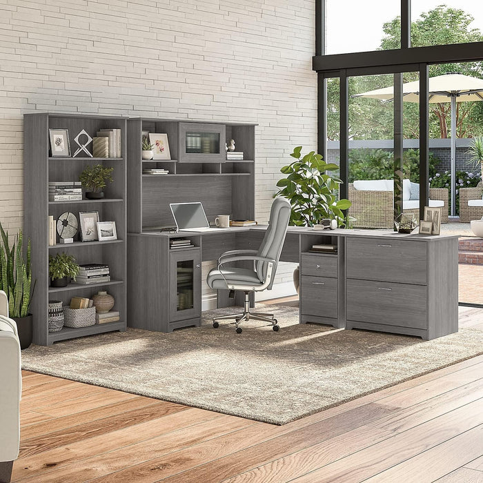 Bush Furniture Cabot Tall 5 Shelf Bookcase | Large Open Bookshelf in Modern Gray | Sturdy Display Cabinet for Library, Living Room, and Home Office