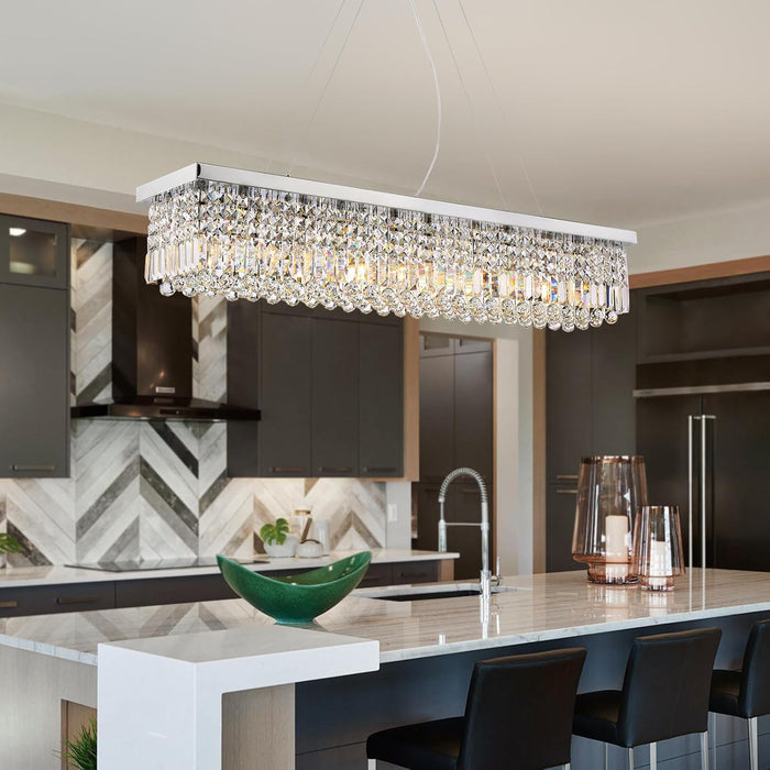 Rectangular Crystal Chandelier 47 Inch Pendant Chrome