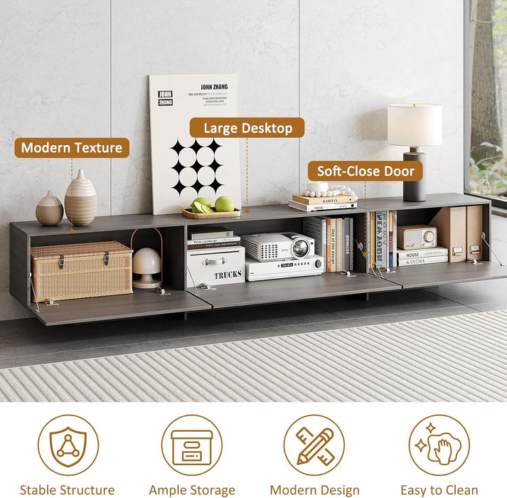 76.4'' Modern TV Stand for Living Room, Mid Century Modern TV Console，Entertainment Center with 3 Drawers, Large Storage Cabinet Table, Media Cabinet for Living Room, Bedroom, Grey