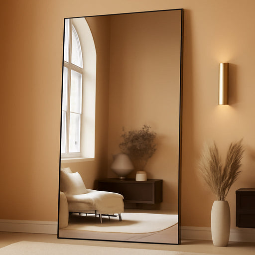Full Length Mirror, 72"X44" Floor Mirror, Floor Standing Freestanding Full Body Mirror with Stand for Bedroom, Hanging Mounted for Living Room Cloakroom, Black