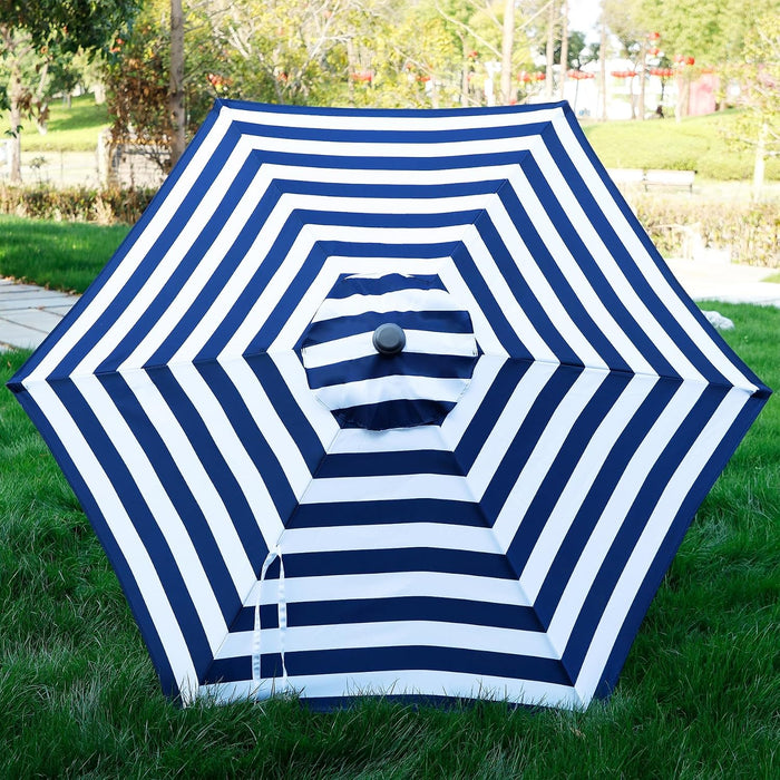7.5 Ft Patio Umbrella, Yard Umbrella, Outdoor Market Umbrella with Push Button Tilt Crank (Blue&White)