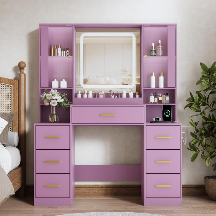 Vanity Desk With Crystal Mirror RGBLED Illumination