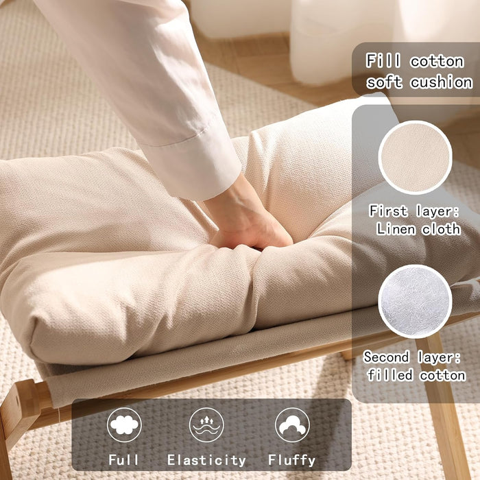 Ottoman Foot Rest- Bamboo Foldable Stool, Foot Stools Small Ottman with Upholstered & X Legs, Folding Stool for Makeup, Bedroom and Living Room (Large Beige)