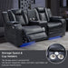 Home Theater Seating Seats, Power Loveseat Recliner Sofa with Center Console, Game Movie Reclining Couch with Ambient Lighting, Cup Holder, USB Ports, Bluetooth Speakers for Living Room, Black