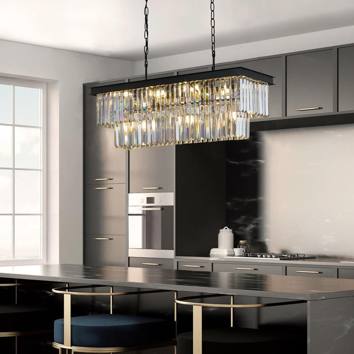 Black Crystal Chandelier Rectangular 33.5 Inch Dining