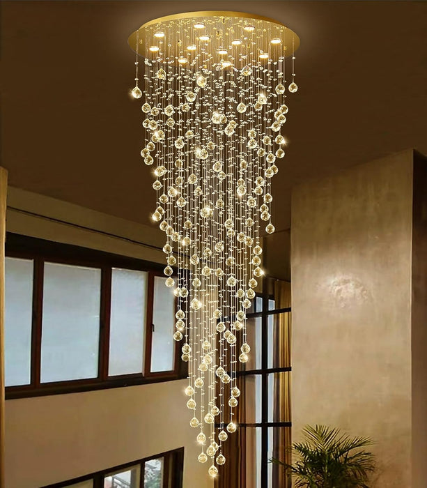 98'' Modern Crystal Chandelier for Entryway Raindrop Chandeliers LED Dimmable High Ceiling Flush Mount Light Fixtures for Staircaes Hallway Foyer Living Room LED Bulbs Included Gold