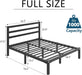 Full Size Metal Bed Frame with Headboard, Metal Slats, Black