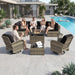 11 Piece Outdoor Patio Furniture Set with 44'' Fire Pit Table, Wicker Rattan Outdoor Furniture with High Back Swivel Rocker Chairs, Outdoor Sofa Set with Thick Cushion & Side Table, Black