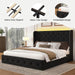 Queen Size Bed Frame with LED Lights and 4 Storage Drawers Velvet Upholstered Platform Bed Frame with Tufted Headboard Wingback, No Box Spring Needed, Easy to Assemble, Black