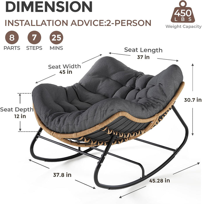 Outdoor Rocking Papasan Chair with Thick Cushion, Dark Gray
