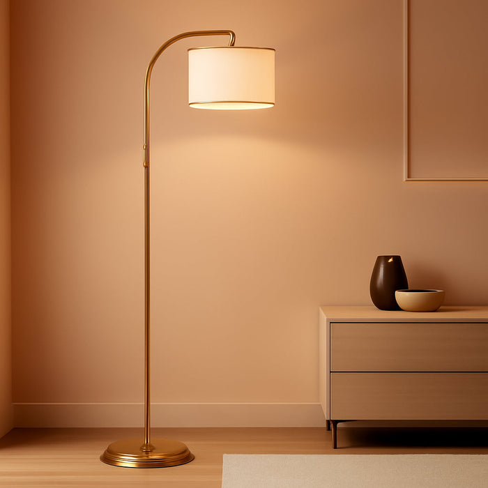 Tall Floor Lamp for Living Room,65'' Modern Standing Lamps with 9W LED Bulb,Elegant Floor Light with Fabric Shade,Gold Tall Lamp for Bedroom Office Study Room Corner Dining Room