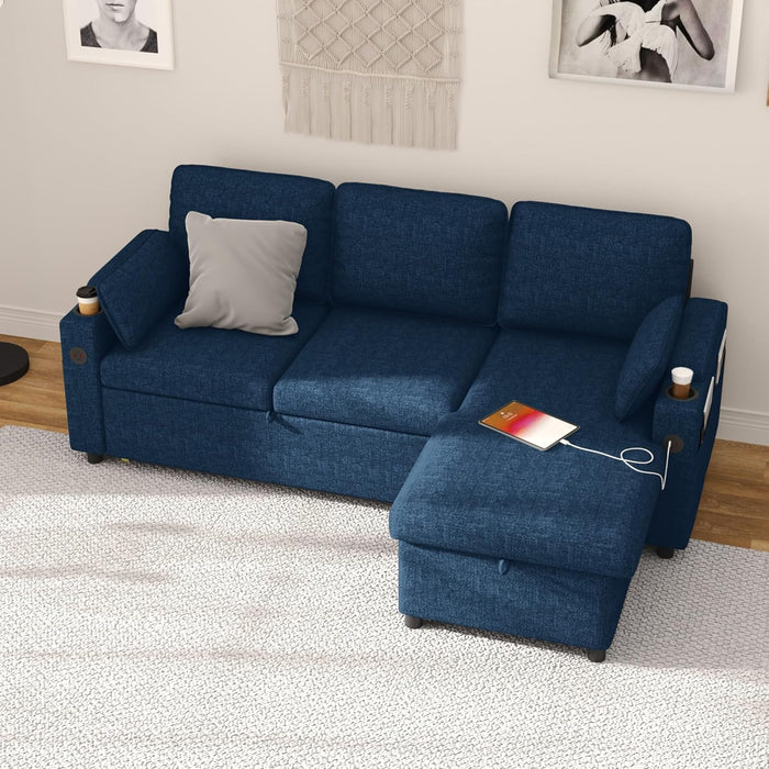 Cerulean Linen Convertible Sleeper Sofa With Pullout