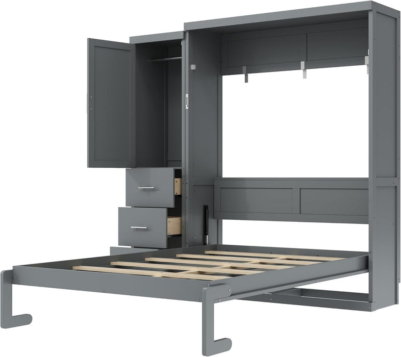 Full Grey Murphy Bed With UltraSpaceStorage Contemporary