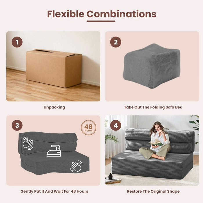 Full Size Transformable MemoryFoam Sofa Bed GreyCorduroy