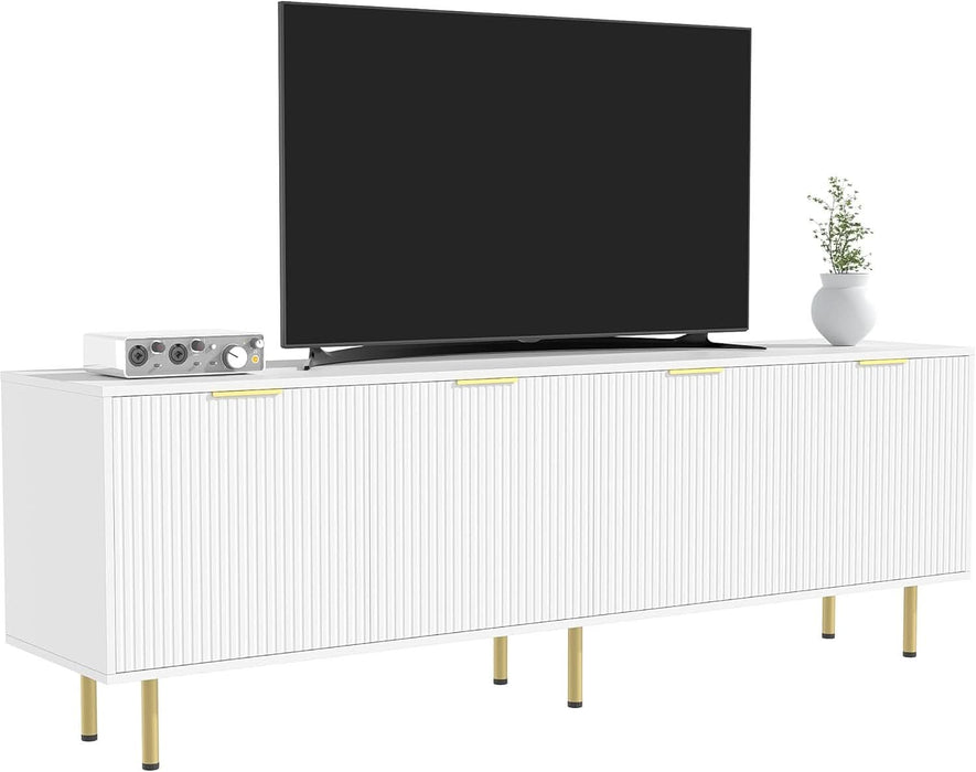 Mid Century Modern TV Stand for 80 Inch TV, Entertainment Center with 4 Large Drawers, TV Stand for Living Room, Media TV Console Table with Storage for Bedroom, White