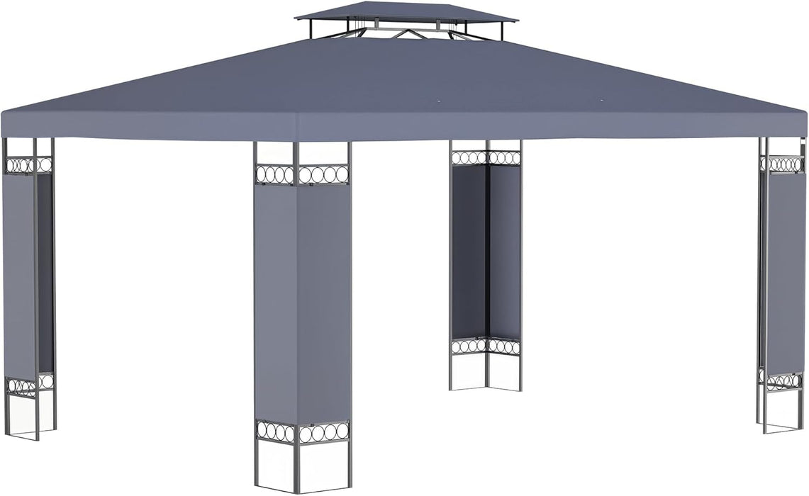 10' X 13' Patio Gazebo, Double Roof Outdoor Gazebo Canopy Shelter with Screen Decorate Corner Frame, for Garden, Lawn, Backyard and Deck, Gray