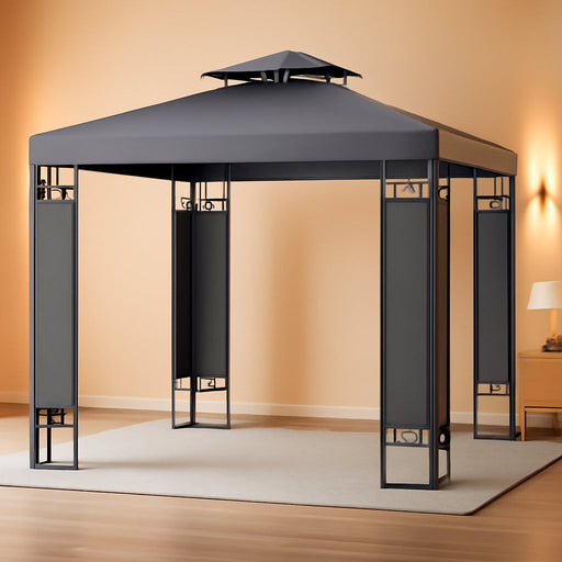 10' X 13' Patio Gazebo, Double Roof Outdoor Gazebo Canopy Shelter with Screen Decorate Corner Frame, for Garden, Lawn, Backyard and Deck, Gray