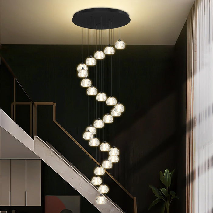 25 Light Black Modern Glam Crystal Ball Chandelier for High Ceiling Staircase Foyer Enterway Living Room Long Crystal Chandelier Lighting
