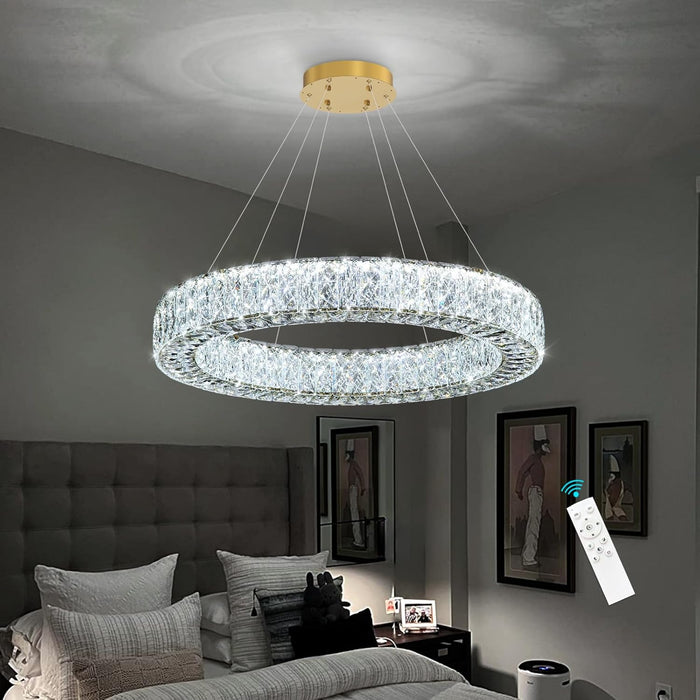 32 Inch Chandelier Glam Dimmable LED Crystal Chandeliers Luxury round Pendant Lighting Fixtures for Dining Room Bedrooms Gold