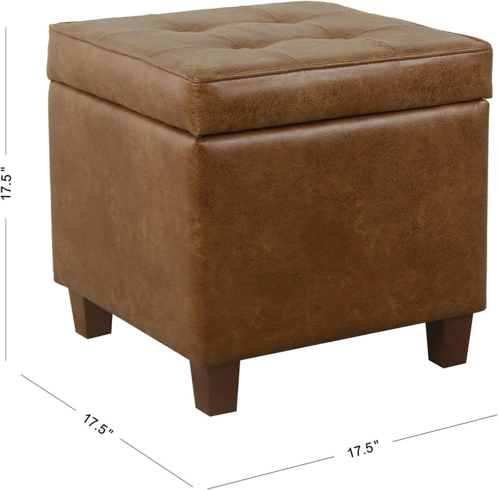 Square Tufted Storage Ottoman - Distressed Brown Faux Leather Small